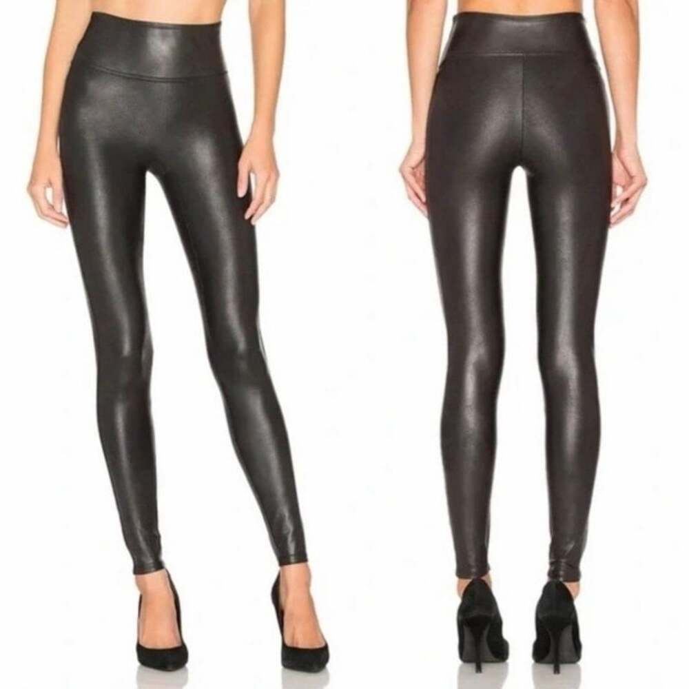 SPANX Faux Leather High Rise Leggings Black Women’s Medium M Shaping Stretch